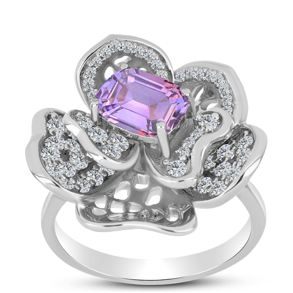 Anillo de Plata con Amatista Rosa de Francia y Topacio Blanco 1 