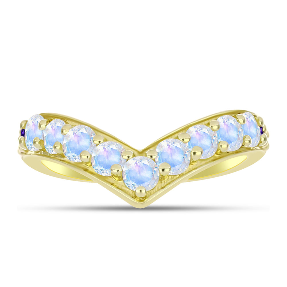 Anillo de Plata Bañada en Oro con Piedra Lunar Arco Iris y Amatista de Marruecos 1 