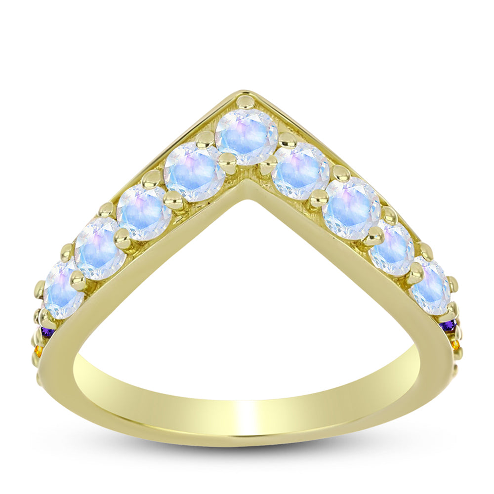 Anillo de Plata Bañada en Oro con Piedra Lunar Arco Iris y Amatista de Marruecos 3 