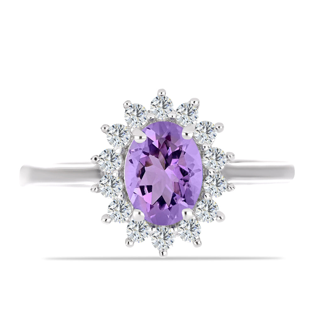 Anillo de Plata con Amatista Rosa de Francia y Topacio Blanco