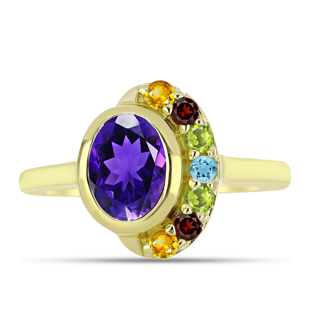 Anillo de Plata Bañada en Oro con Amatista de Marruecos y Citrino de los Montes Urales 1 