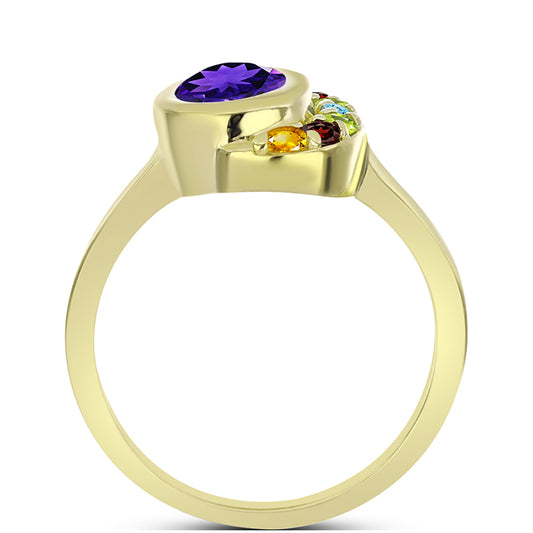Anillo de Plata Bañada en Oro con Amatista de Marruecos y Citrino de los Montes Urales
