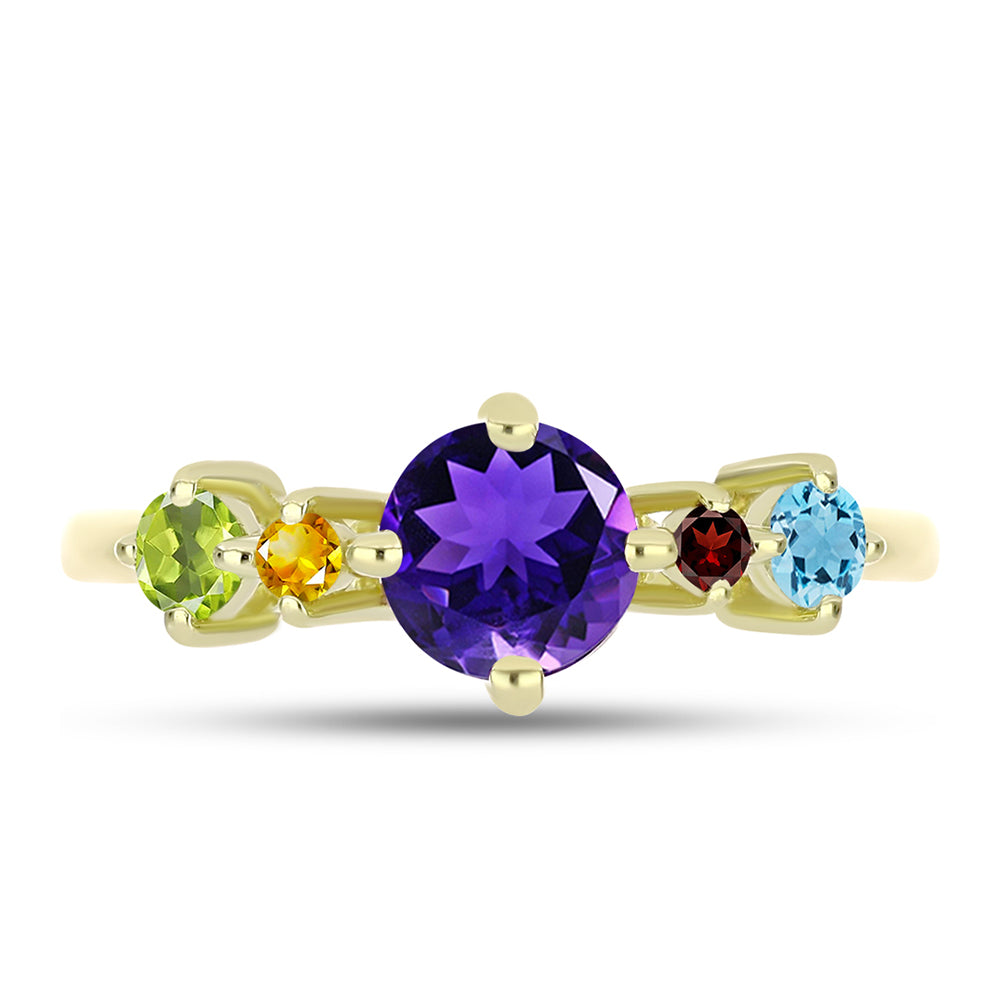 Anillo de Plata Bañada en Oro con Amatista de Marruecos y Peridoto de Changbai