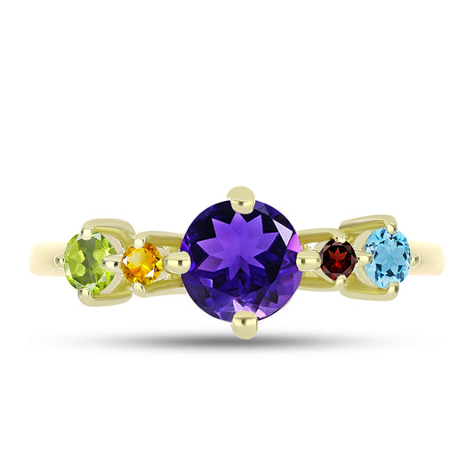 Anillo de Plata Bañada en Oro con Amatista de Marruecos y Peridoto de Changbai