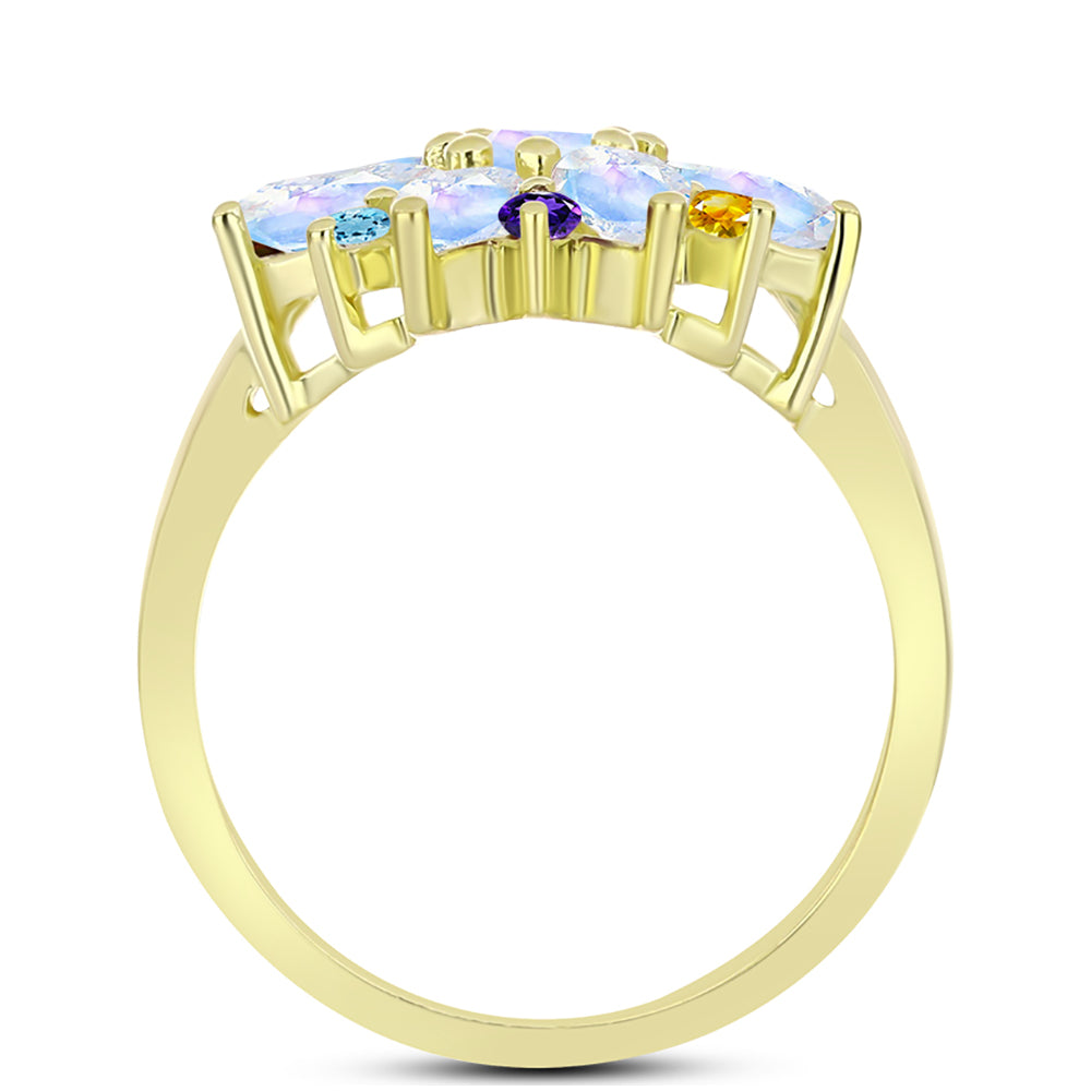 Anillo de Plata Bañada en Oro con Piedra Lunar Arco Iris y Citrino de los Montes Urales 2 