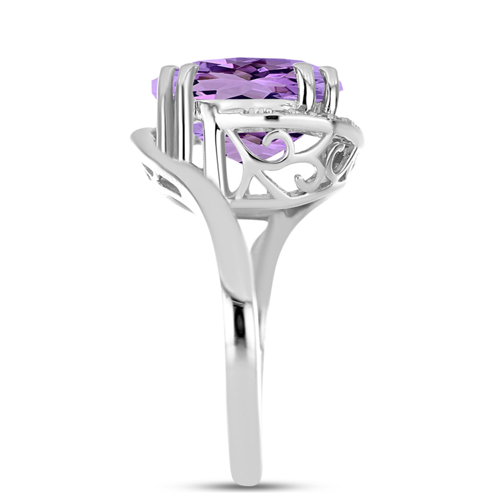 Anillo de Plata con Amatista Rosa de Francia y Topacio Blanco
