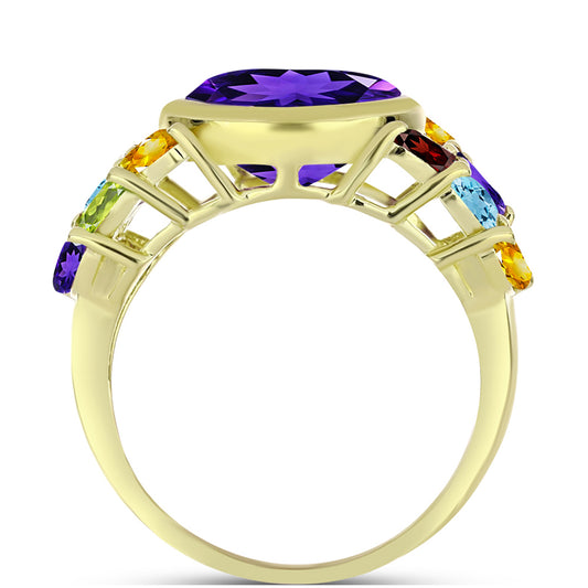 Anillo de Plata Bañada en Oro con Amatista de Marruecos y Amatista Artigas