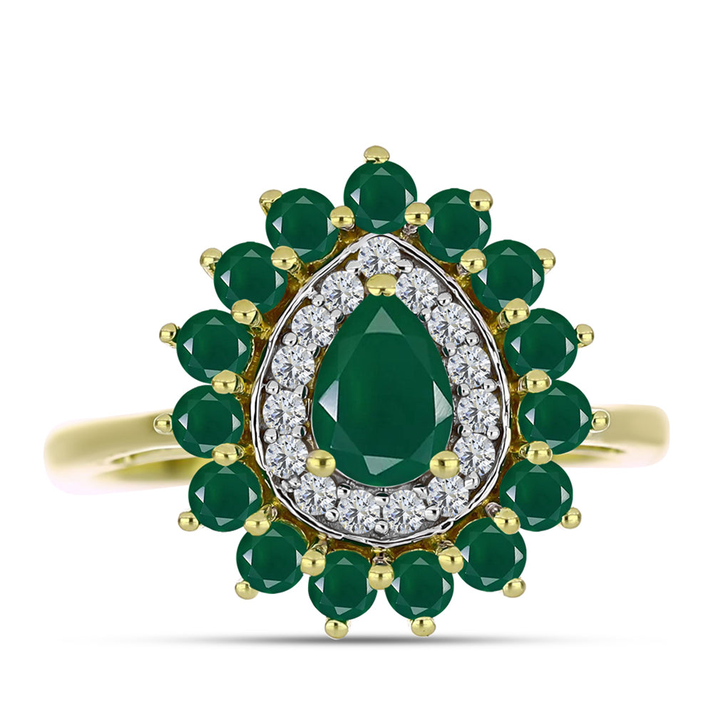 Anillo de Plata Bañada en Oro con Ágata Verde y Topacio Blanco 1 