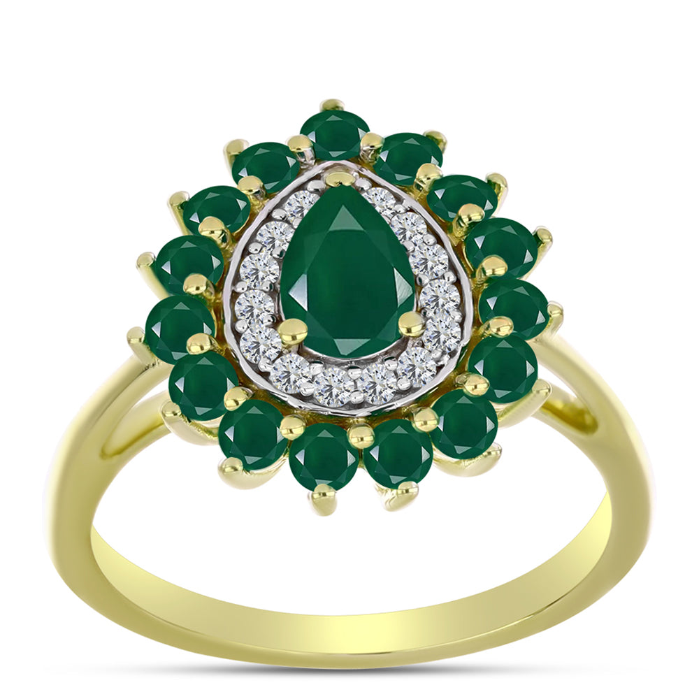 Anillo de Plata Bañada en Oro con Ágata Verde y Topacio Blanco 3 