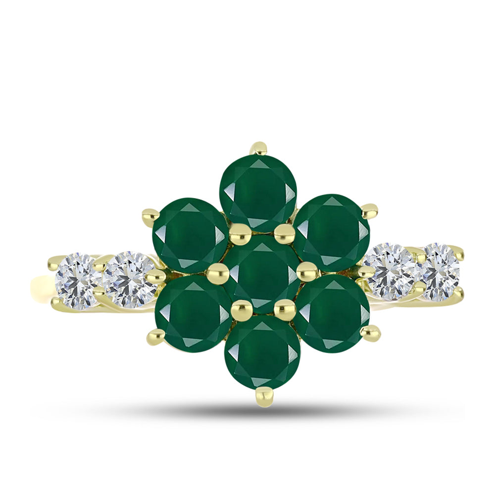 Anillo de Plata Bañada en Oro con Ágata Verde y Topacio Blanco 1 