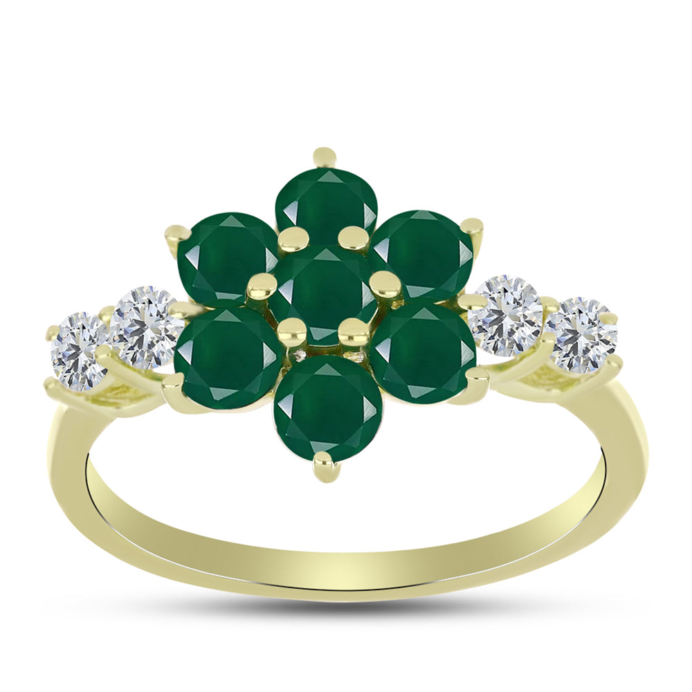 Anillo de Plata Bañada en Oro con Ágata Verde y Topacio Blanco 3 