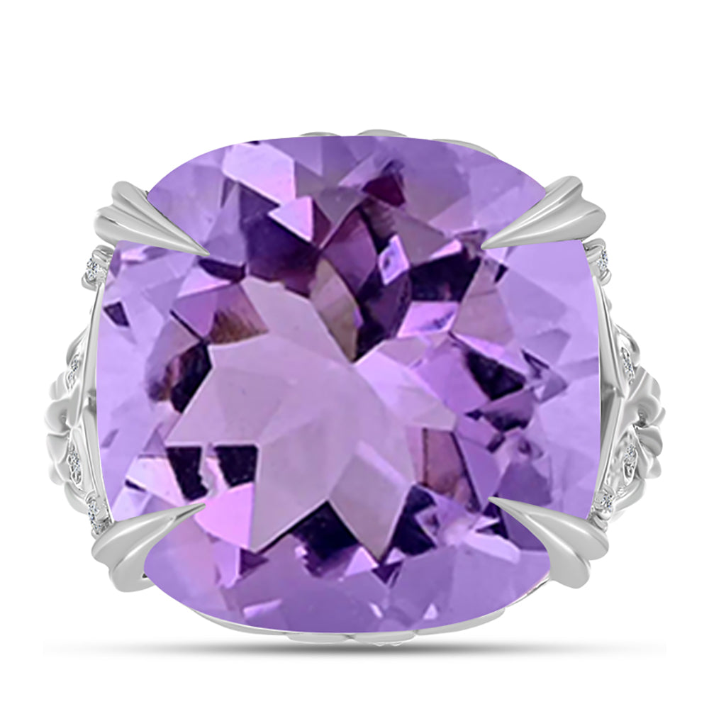 Anillo de Plata con Amatista Rosa de Francia y Topacio Blanco 1 