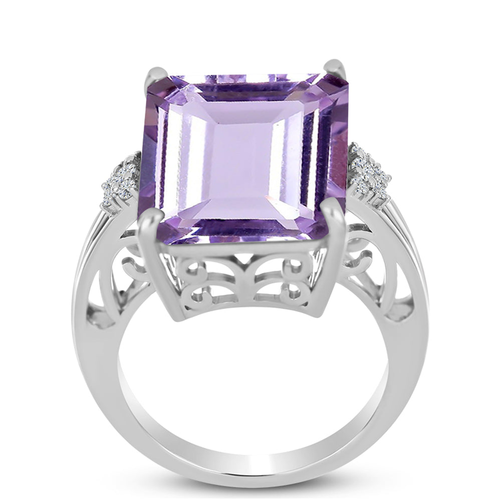 Anillo de Plata con Amatista Rosa de Francia y Topacio Blanco 3 