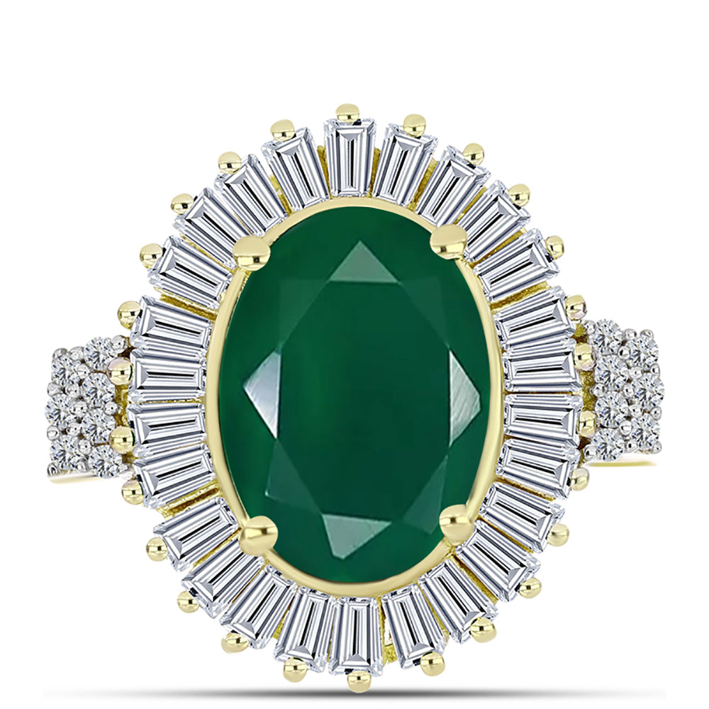 Anillo de Plata Bañada en Oro con Ágata Verde y Zircón Blanco