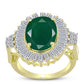 Anillo de Plata Bañada en Oro con Ágata Verde y Zircón Blanco