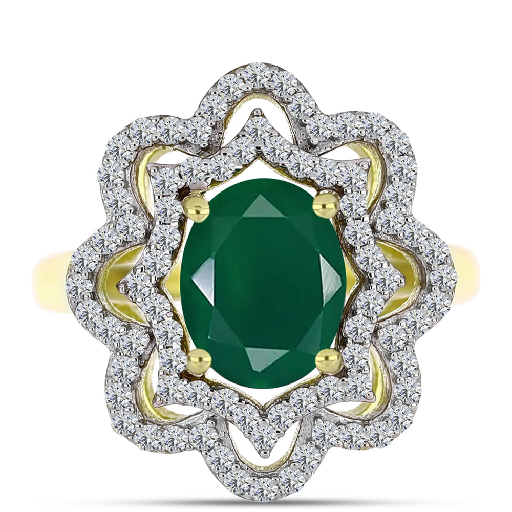 Anillo de Plata Bañada en Oro con Ágata Verde y Topacio Blanco