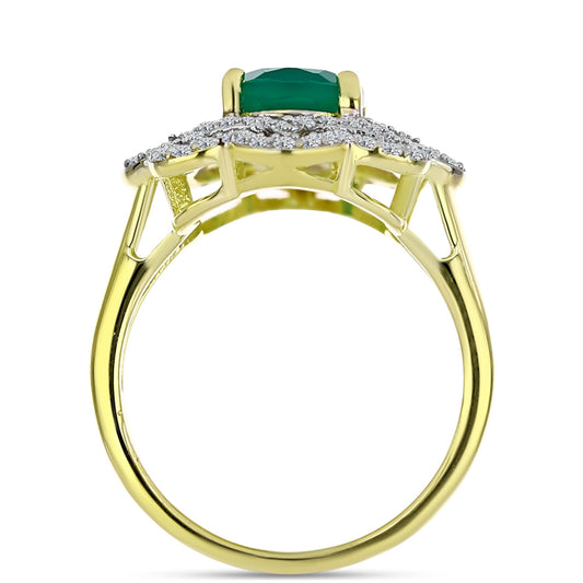 Anillo de Plata Bañada en Oro con Ágata Verde y Topacio Blanco