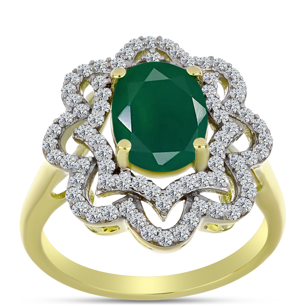 Anillo de Plata Bañada en Oro con Ágata Verde y Topacio Blanco 3 