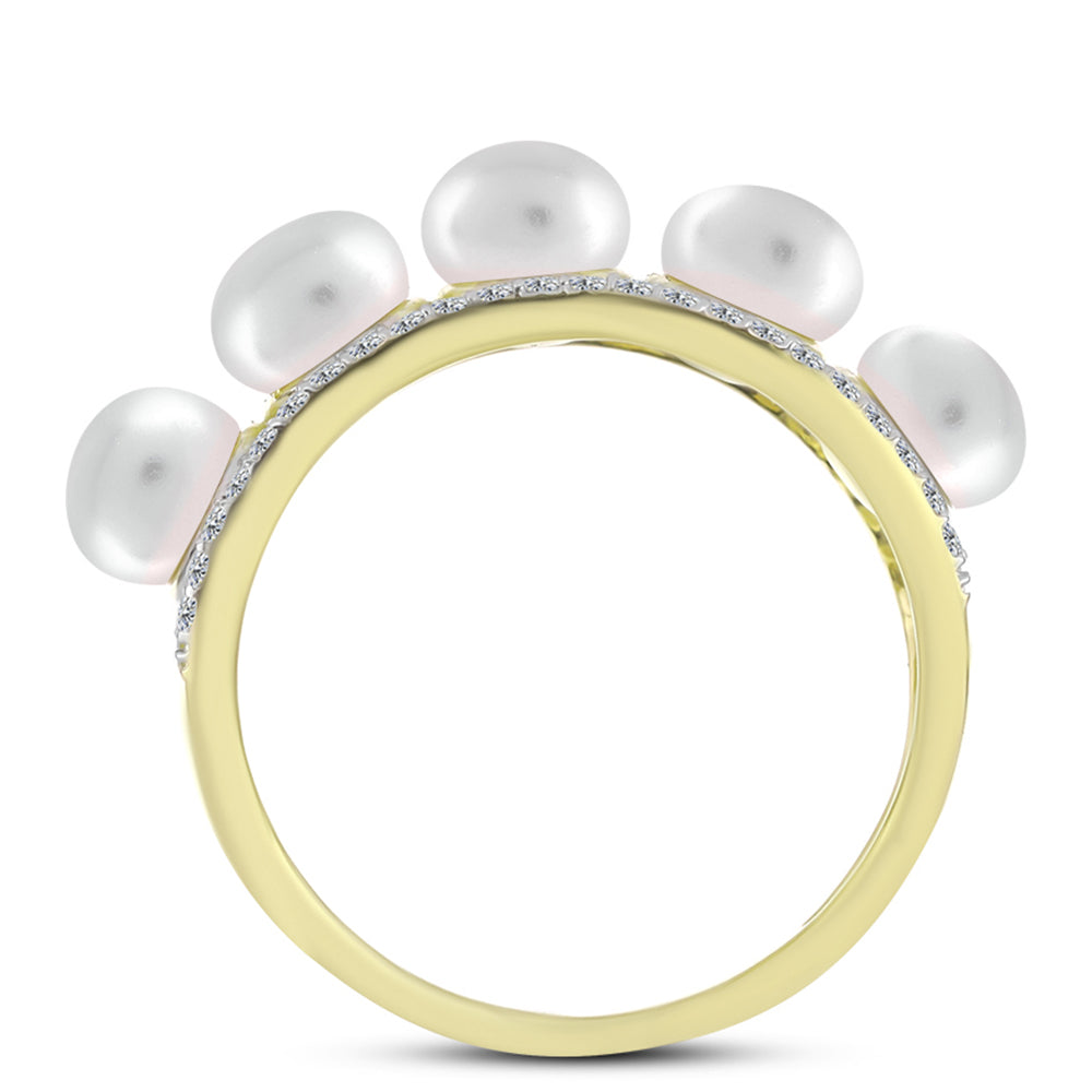 Anillo de Plata Bañada en Oro con Perla de Agua Dulce y Topacio Blanco 2 
