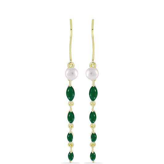 Pendientes de Plata Bañada en Oro con Ágata Verde y Perla de Agua Dulce