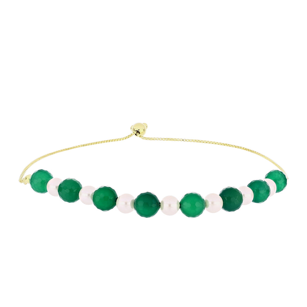 Pulsera de Plata Bañada en Oro con Ágata Verde y Perla de Agua Dulce