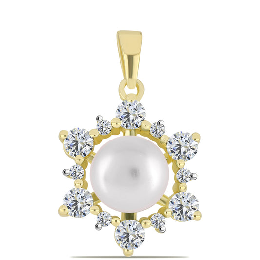 Colgante de Plata Bañada en Oro con Perla de Agua Dulce y Topacio Blanco
