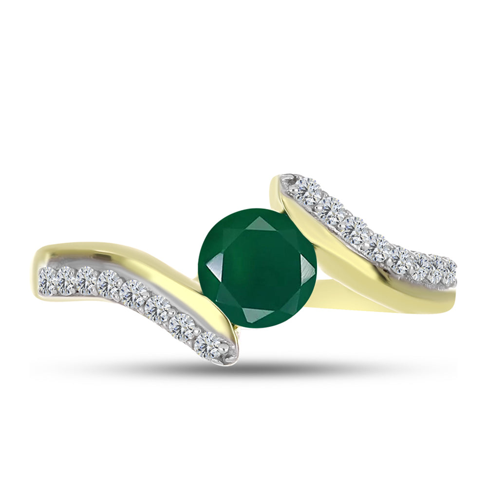 Anillo de Plata Bañada en Oro con Ágata Verde y Topacio Blanco 1 