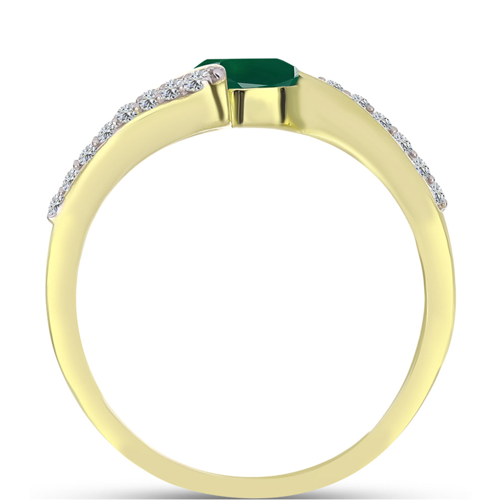 Anillo de Plata Bañada en Oro con Ágata Verde y Topacio Blanco 2 