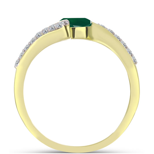 Anillo de Plata Bañada en Oro con Ágata Verde y Topacio Blanco