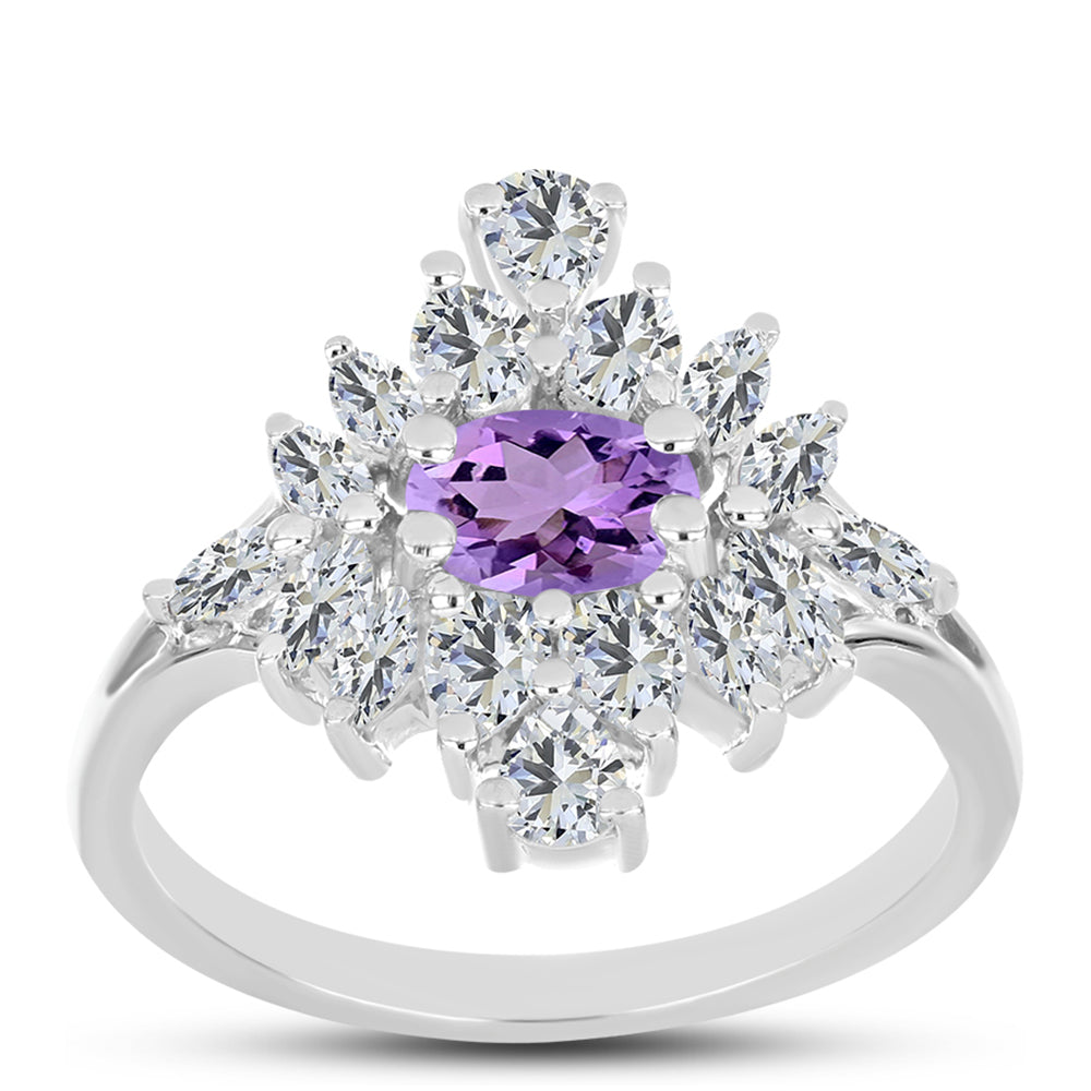 Anillo de Plata con Amatista Rosa de Francia y Topacio Blanco