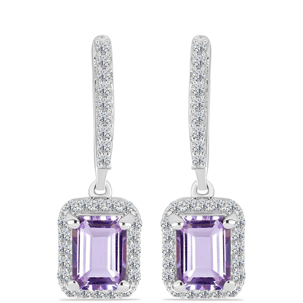 Pendientes de Plata con Amatista Rosa de Francia y Topacio Blanco 1 