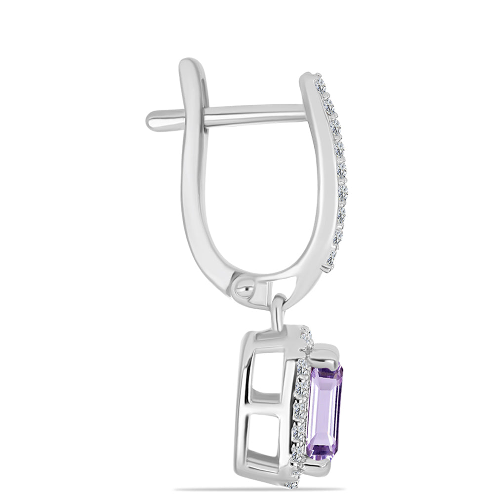 Pendientes de Plata con Amatista Rosa de Francia y Topacio Blanco