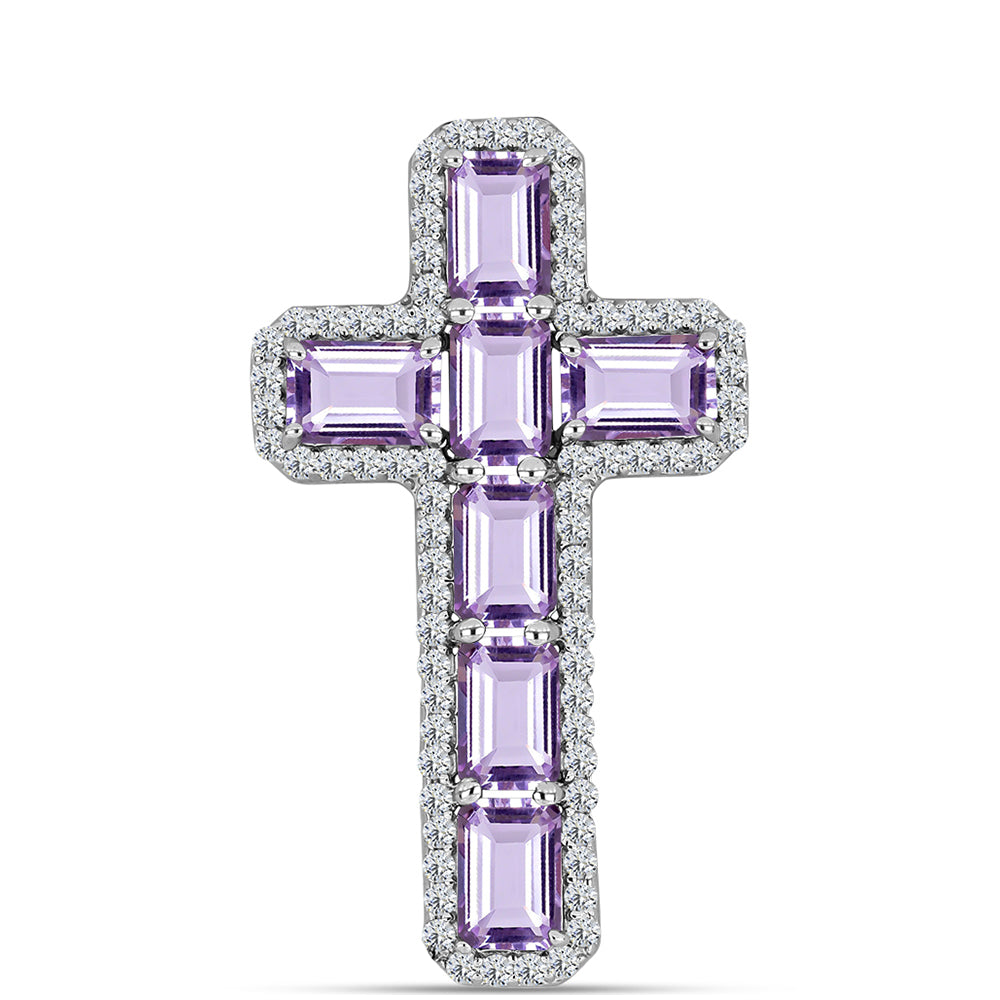 Cruz Colgante de Plata con Amatista Rosa de Francia y Topacio Blanco 1 