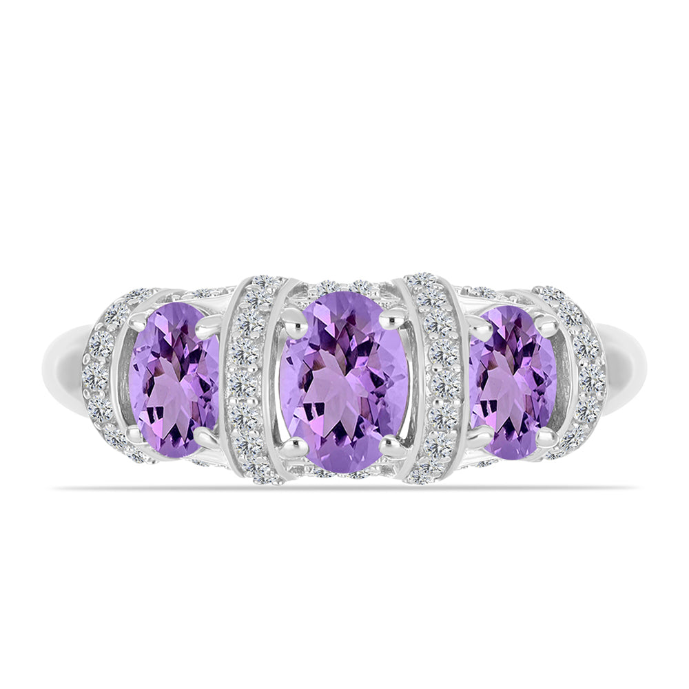 Anillo de Plata con Amatista Rosa de Francia y Topacio Blanco 1 