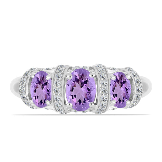 Anillo de Plata con Amatista Rosa de Francia y Topacio Blanco