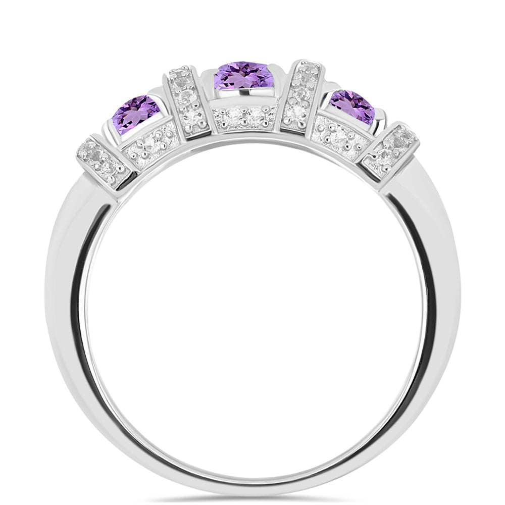 Anillo de Plata con Amatista Rosa de Francia y Topacio Blanco