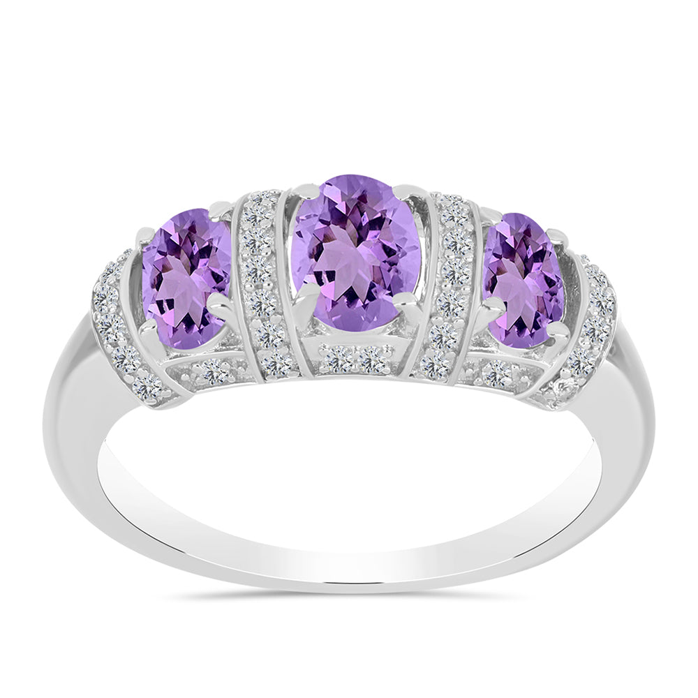 Anillo de Plata con Amatista Rosa de Francia y Topacio Blanco