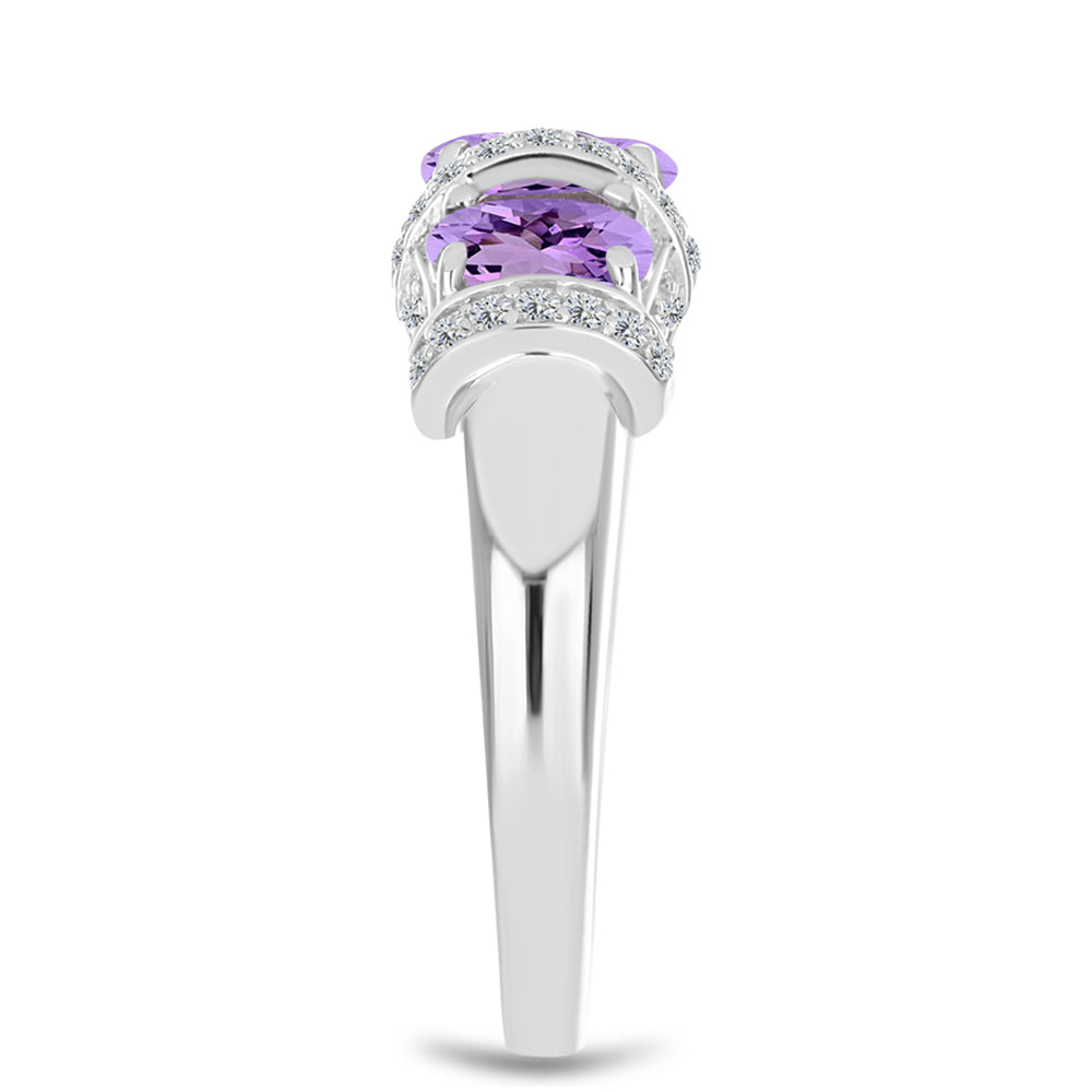Anillo de Plata con Amatista Rosa de Francia y Topacio Blanco