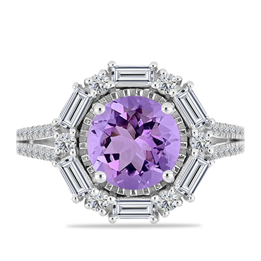 Anillo de Plata con Amatista Rosa de Francia y Topacio Blanco 1 