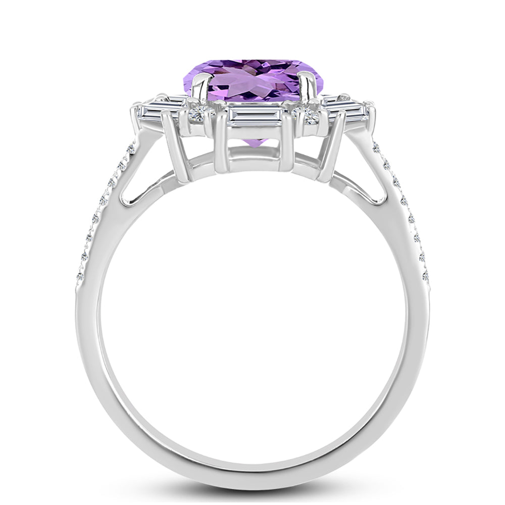Anillo de Plata con Amatista Rosa de Francia y Topacio Blanco