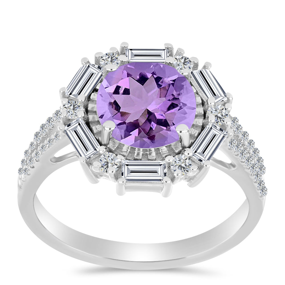Anillo de Plata con Amatista Rosa de Francia y Topacio Blanco