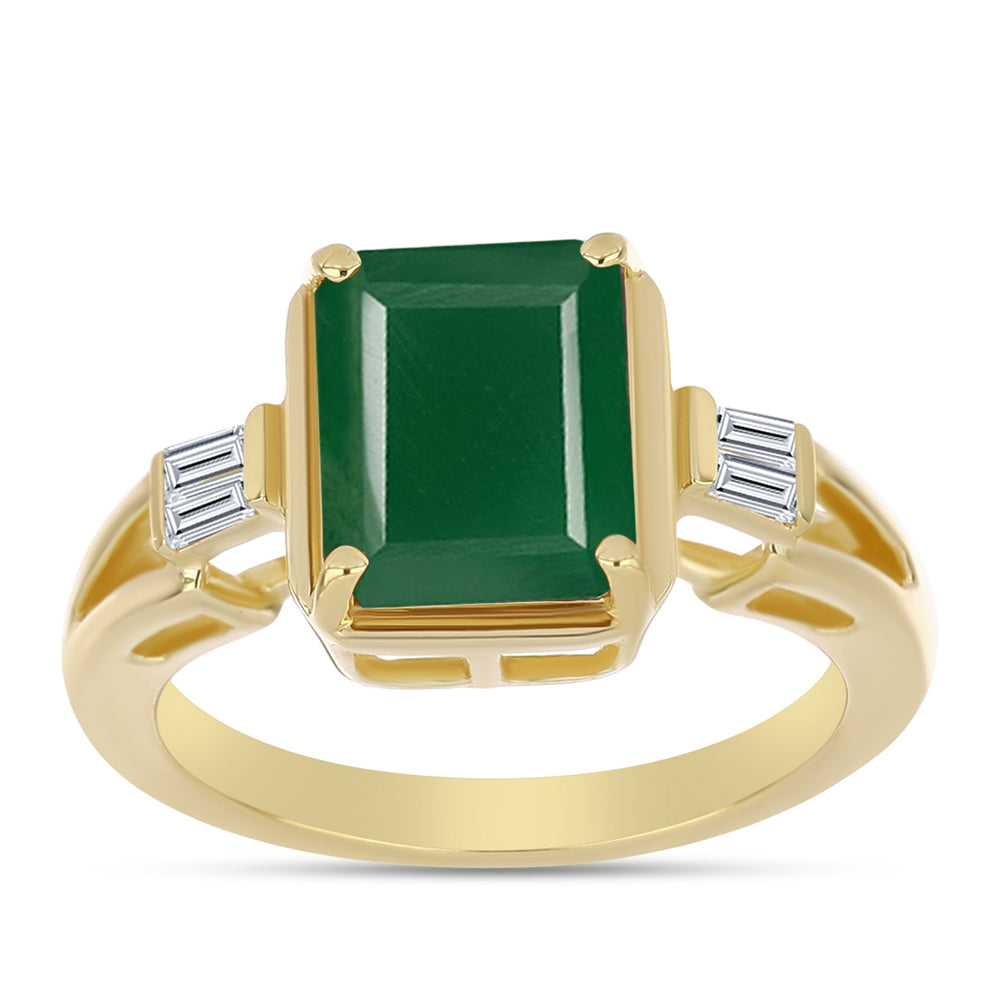 Anillo de Plata Bañada en Oro con Ágata Verde y Zircón Blanco