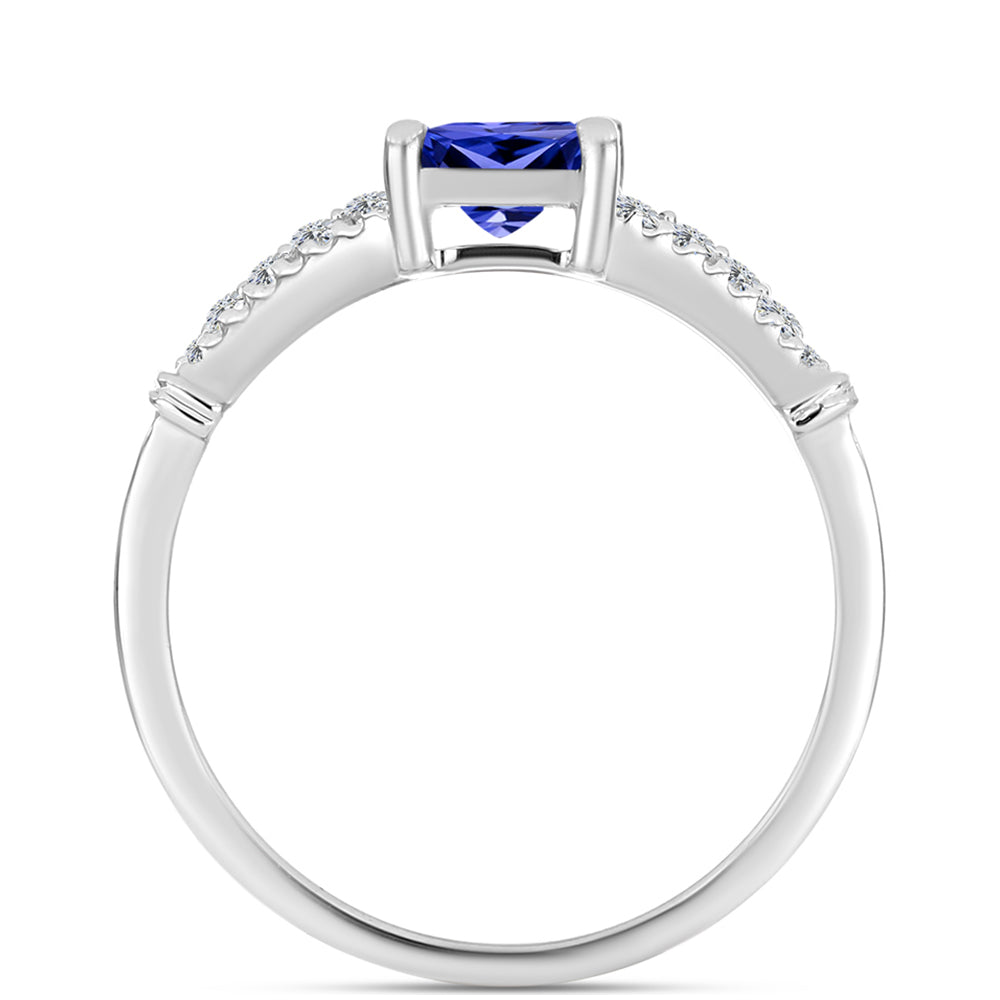 Anillo de Plata con Tanzanita AAA y Diamante blanco