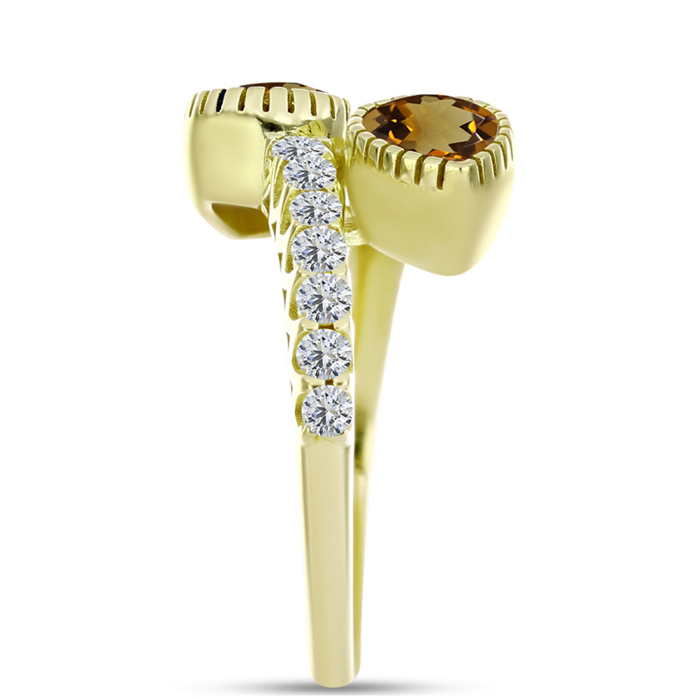 Anillo de Plata Bañada en Oro con Cuarzo Coñac y Topacio Blanco 4 