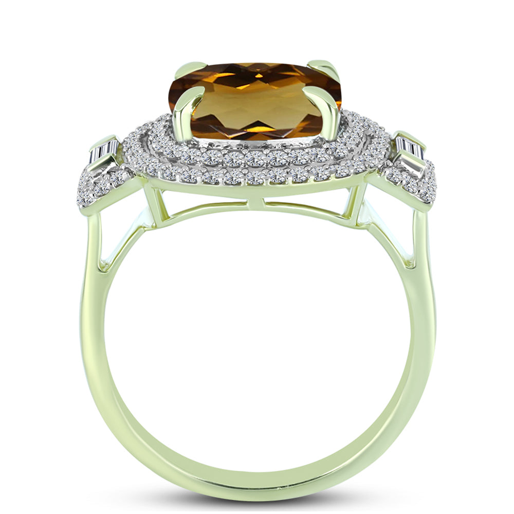 Anillo de Plata Bañada en Oro con Cuarzo Coñac y Topacio Blanco 2 