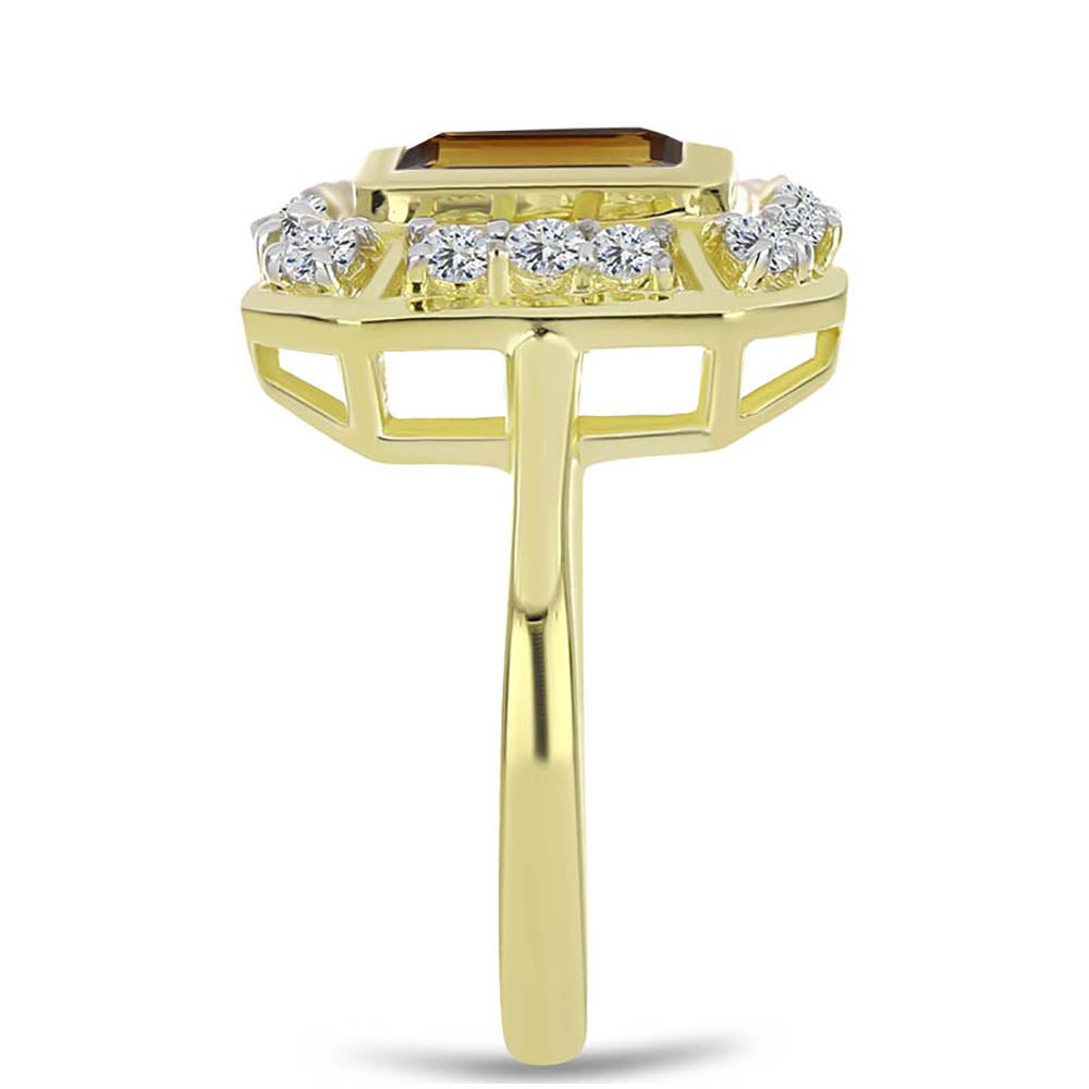 Anillo de Plata Bañada en Oro con Cuarzo Coñac y Topacio Blanco 4 
