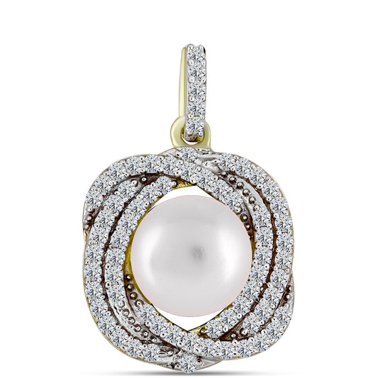 Colgante de Plata Bañada en Oro con Perla de Agua Dulce y Topacio Blanco