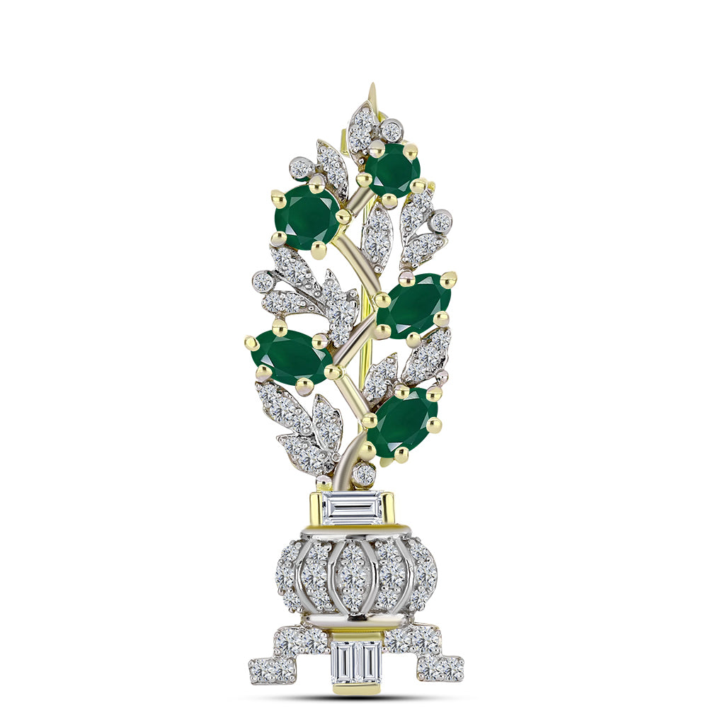 Broche de Plata Bañada en Oro con Ágata Verde y Zircón Blanco