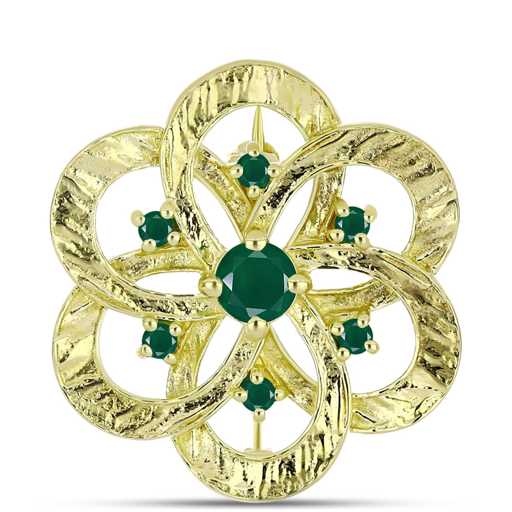 Broche de Plata Bañada en Oro con Ágata Verde