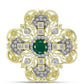 Broche de Plata Bañada en Oro con Ágata Verde y Topacio Blanco